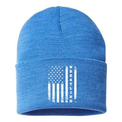 Wrestling Vintage American Flag Usa Quote Wrestler Wrestle Gift Sustainable Knit Beanie