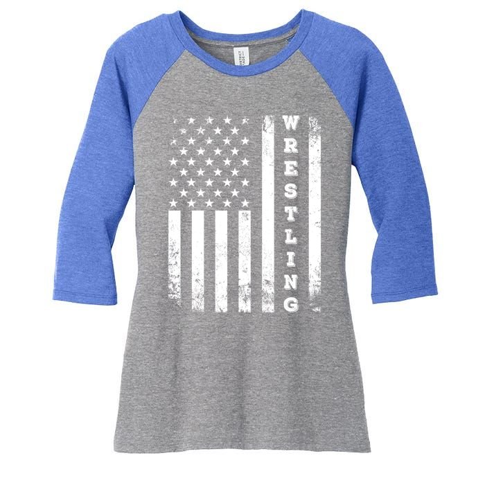 Wrestling Vintage American Flag Usa Quote Wrestler Wrestle Gift Women's Tri-Blend 3/4-Sleeve Raglan Shirt