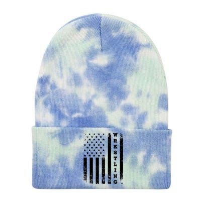 Wrestling Vintage American Flag Usa Quote Wrestler Wrestle Gift Tie Dye 12in Knit Beanie