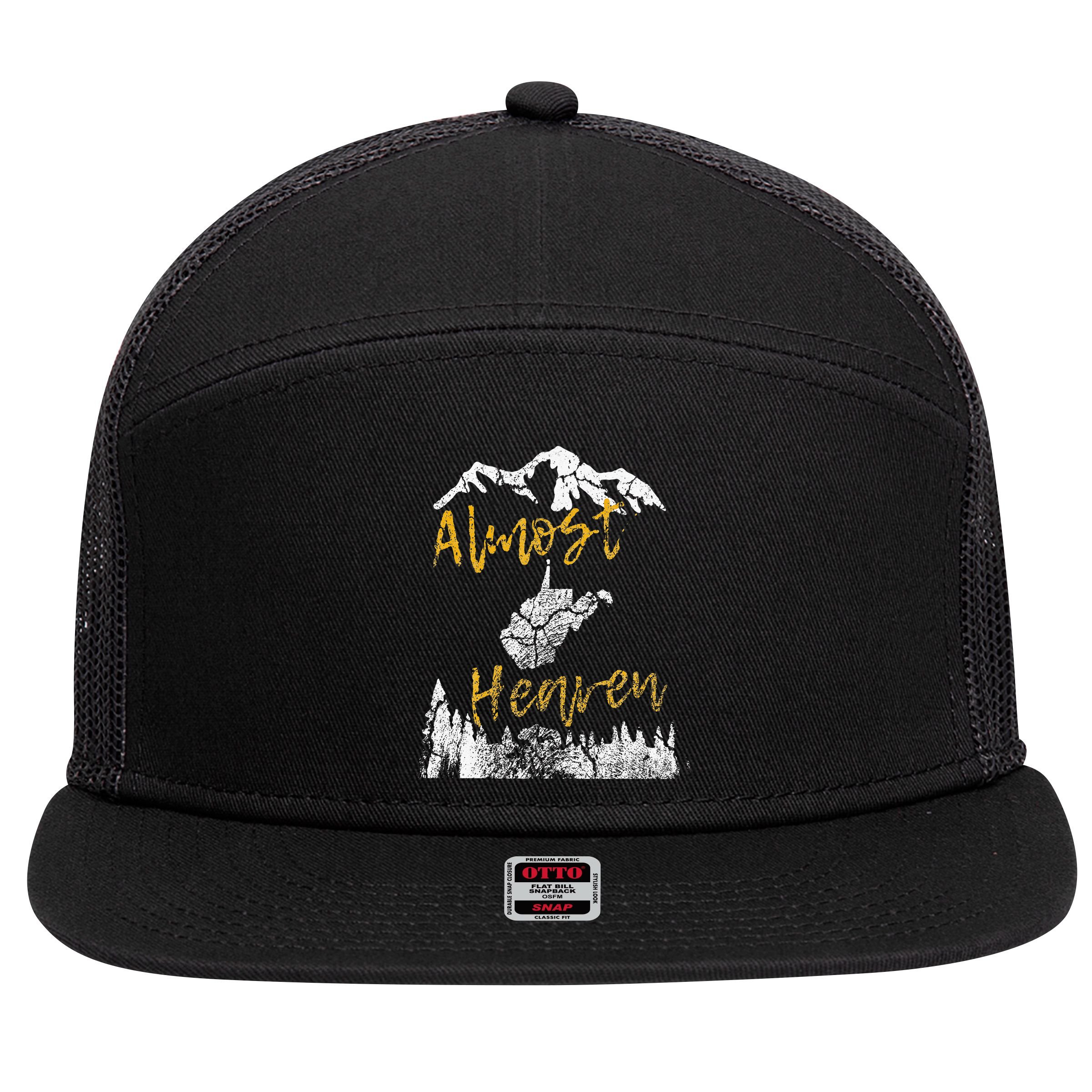 West Virginia Almost Heaven State Map WV Bear Mountains Home 7 Panel Mesh Trucker Snapback Hat
