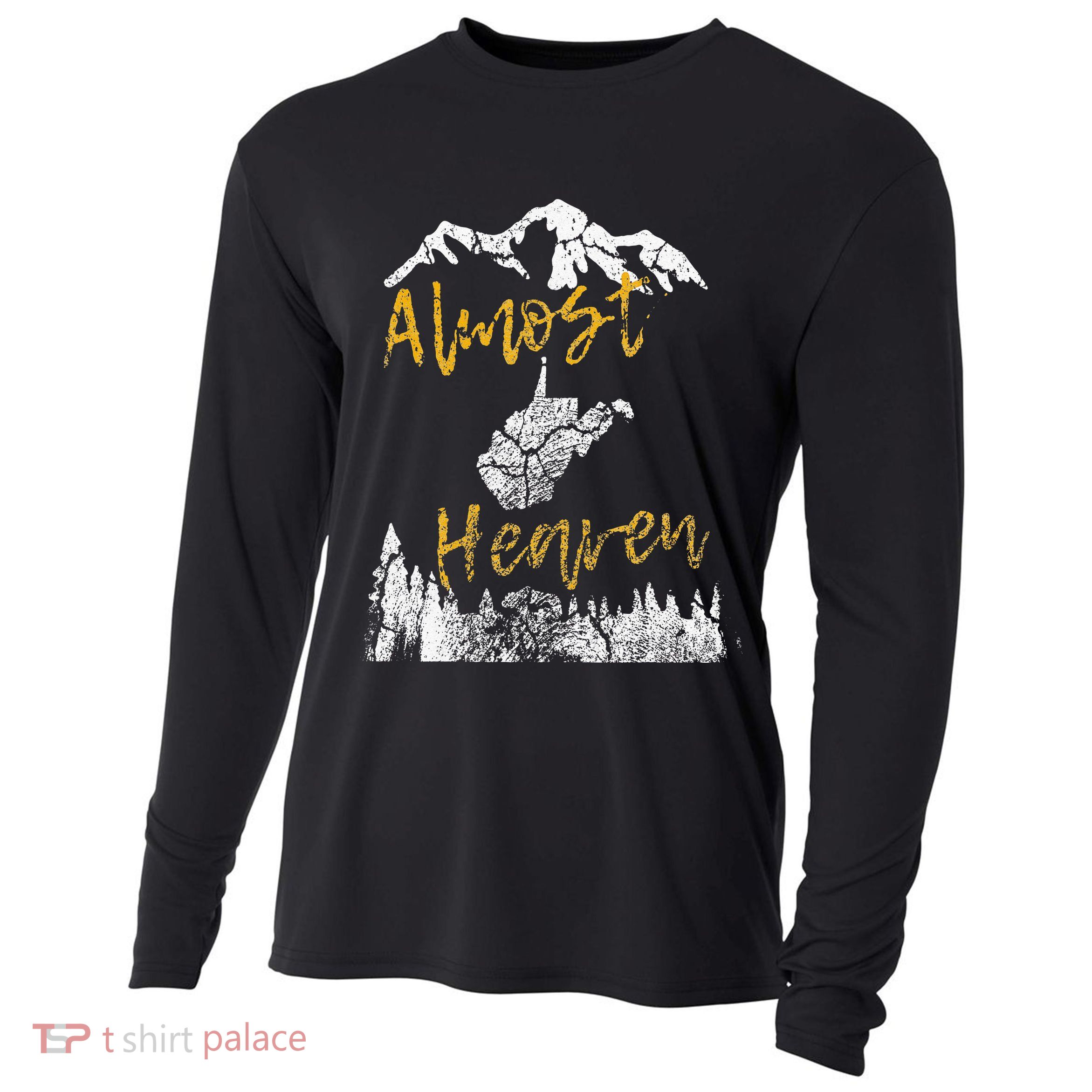 West Virginia Almost Heaven State Map WV Bear Mountains Home Cooling Performance Long Sleeve Crew