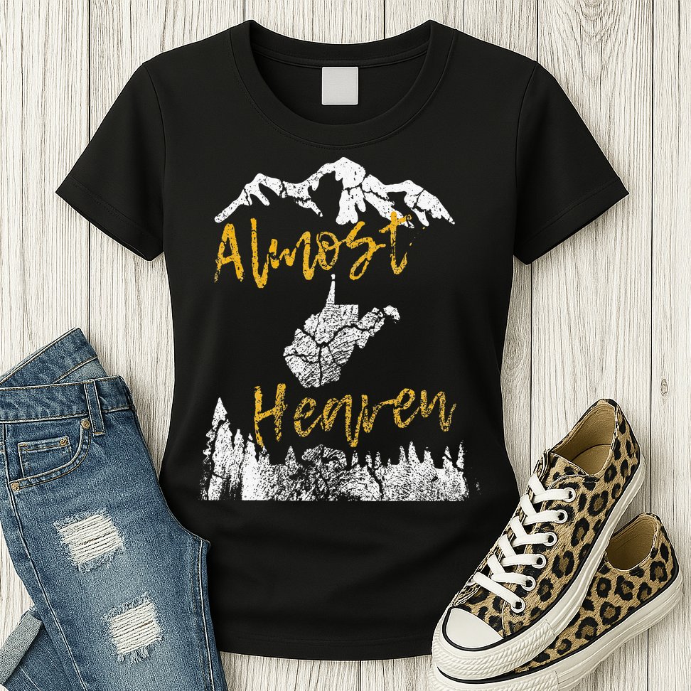 West Virginia Almost Heaven State Map WV Bear Mountains Home Womens T-Shirt