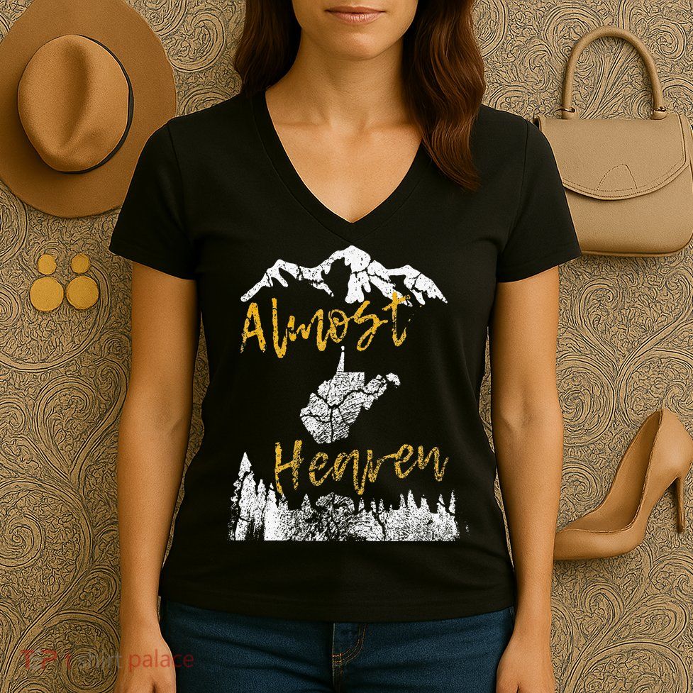 West Virginia Almost Heaven State Map WV Bear Mountains Home Women's V-Neck T-Shirt
