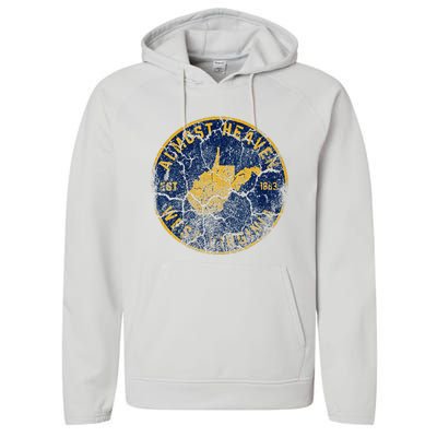 West Virginia Almost Heaven State Map WV Home Vintage 304 Performance Fleece Hoodie