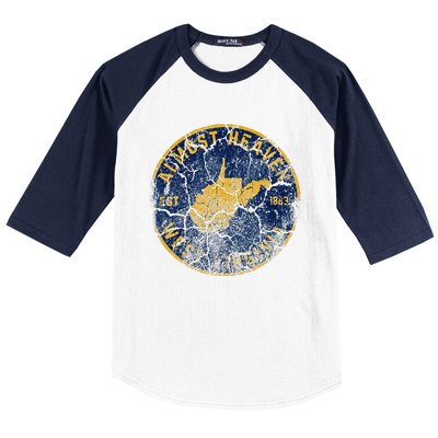 West Virginia Almost Heaven State Map WV Home Vintage 304 Baseball Sleeve Shirt