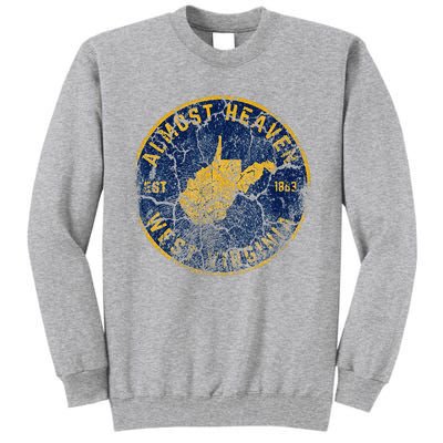 West Virginia Almost Heaven State Map WV Home Vintage 304 Tall Sweatshirt