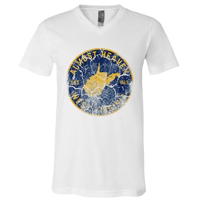 West Virginia Almost Heaven State Map WV Home Vintage 304 V-Neck T-Shirt