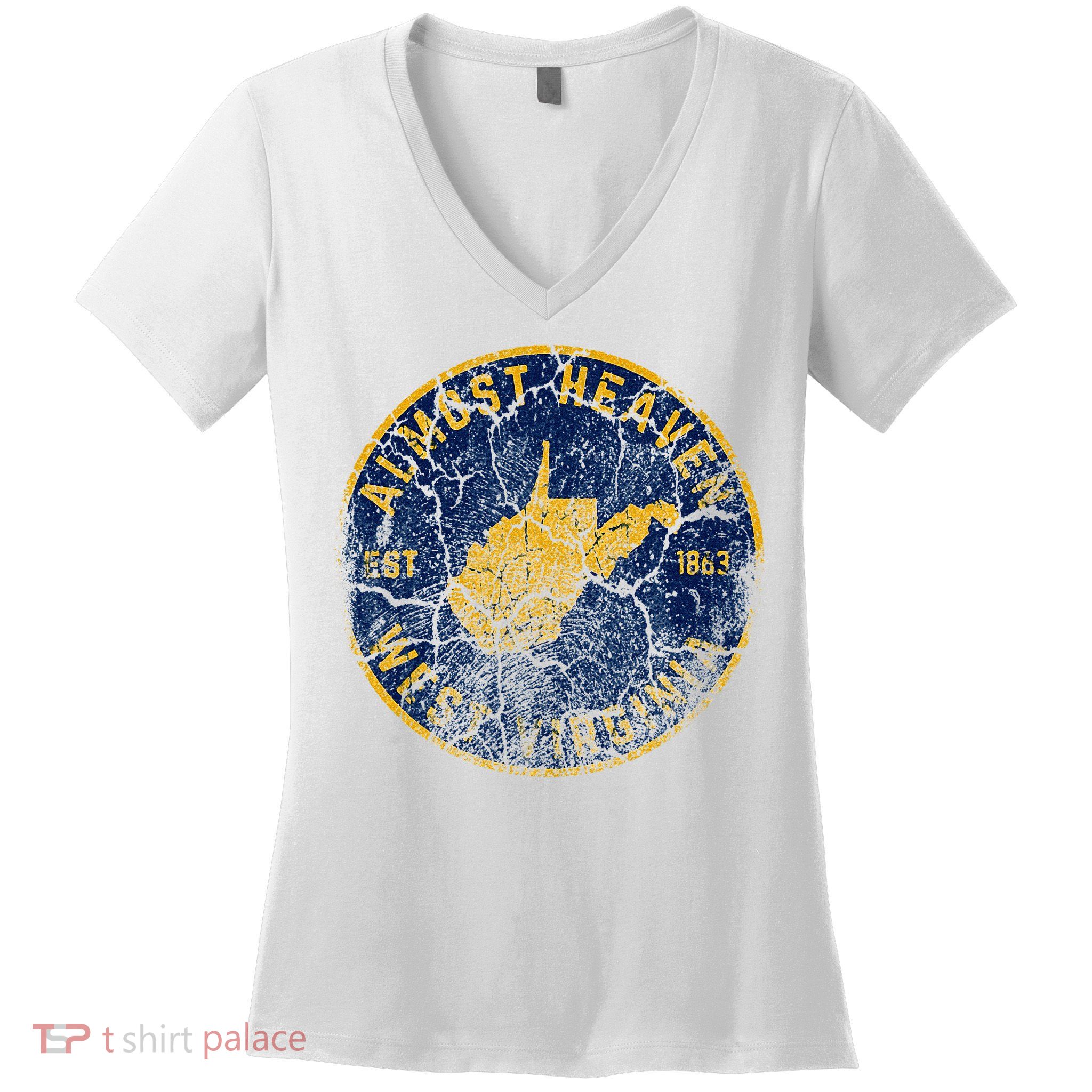 West Virginia Almost Heaven State Map WV Home Vintage 304 Women's V-Neck T-Shirt