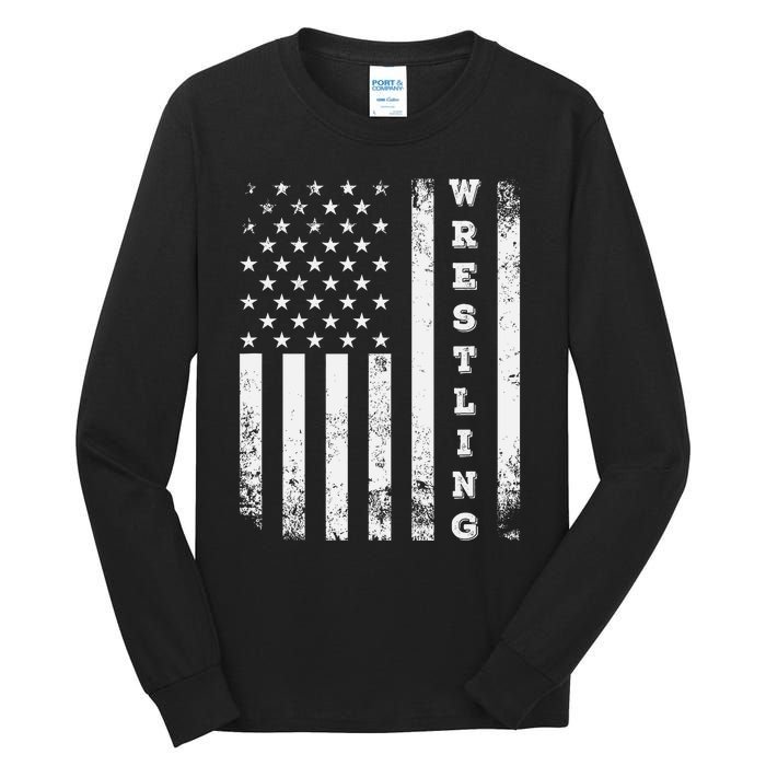 Wrestling Vintage American Flag Usa Quote Wrestler Wrestle Tall Long Sleeve T-Shirt