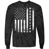 Wrestling Vintage American Flag Usa Quote Wrestler Wrestle Tie-Dye Long Sleeve Shirt