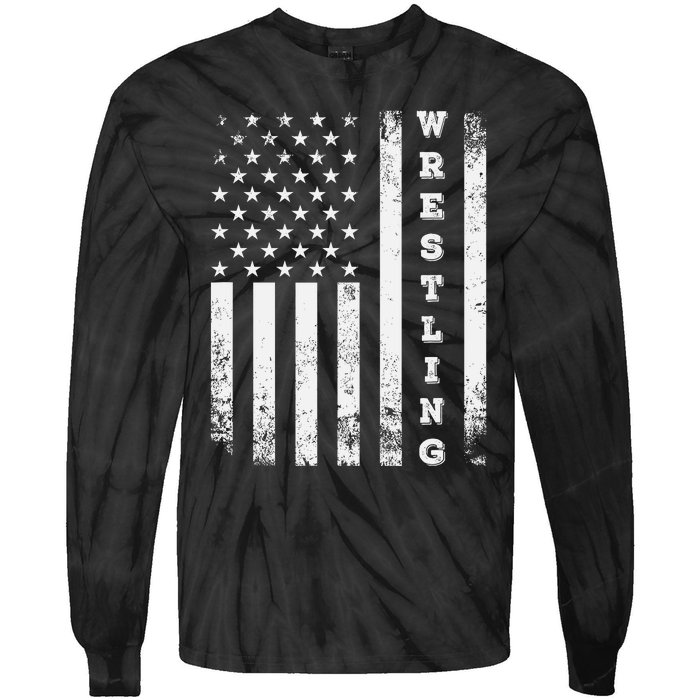 Wrestling Vintage American Flag Usa Quote Wrestler Wrestle Tie-Dye Long Sleeve Shirt