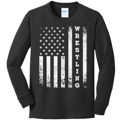 Wrestling Vintage American Flag Usa Quote Wrestler Wrestle Kids Long Sleeve Shirt