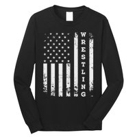 Wrestling Vintage American Flag USA Quote Wrestler Wrestle  Long Sleeve Shirt