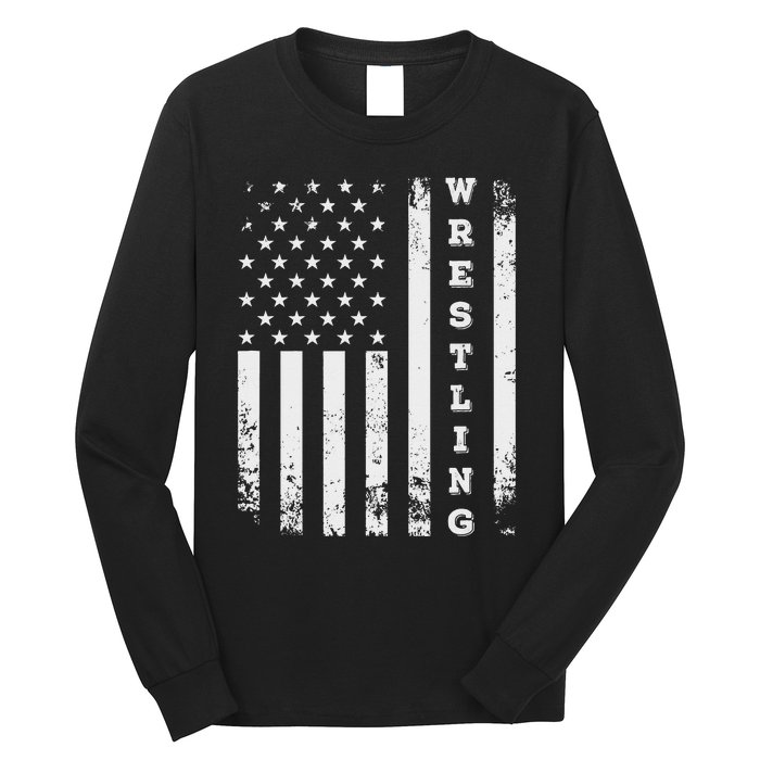 Wrestling Vintage American Flag USA Quote Wrestler Wrestle  Long Sleeve Shirt