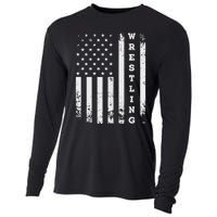 Wrestling Vintage American Flag USA Quote Wrestler Wrestle  Cooling Performance Long Sleeve Crew