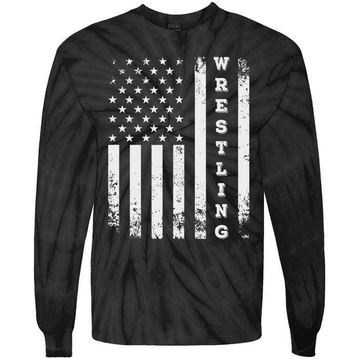 Wrestling Vintage American Flag USA Quote Wrestler Wrestle  Tie-Dye Long Sleeve Shirt