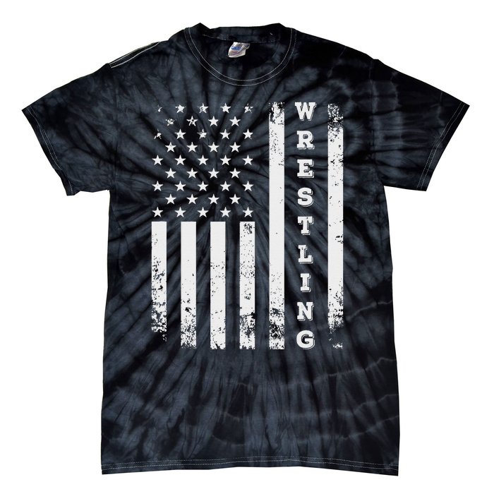 Wrestling Vintage American Flag USA Quote Wrestler Wrestle  Tie-Dye T-Shirt