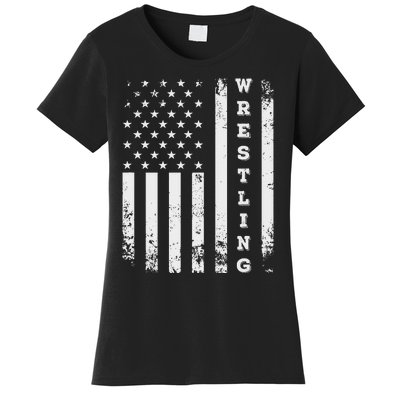 Wrestling Vintage American Flag USA Quote Wrestler Wrestle  Women's T-Shirt