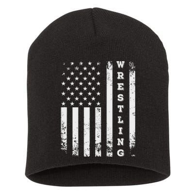 Wrestling Vintage American Flag USA Quote Wrestler Wrestle  Short Acrylic Beanie