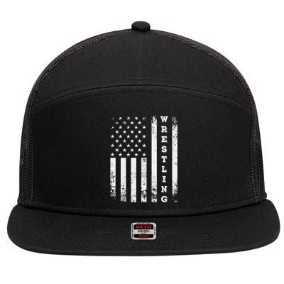 Wrestling Vintage American Flag Usa Quote Wrestler Wrestle 7 Panel Mesh Trucker Snapback Hat