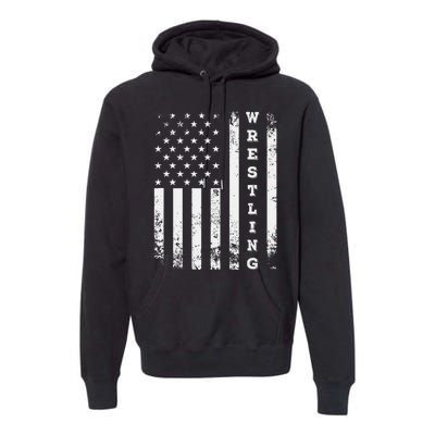 Wrestling Vintage American Flag Usa Quote Wrestler Wrestle Premium Hoodie