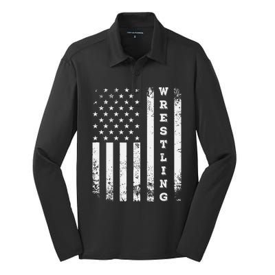 Wrestling Vintage American Flag Usa Quote Wrestler Wrestle Silk Touch Performance Long Sleeve Polo