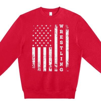 Wrestling Vintage American Flag Usa Quote Wrestler Wrestle Premium Crewneck Sweatshirt