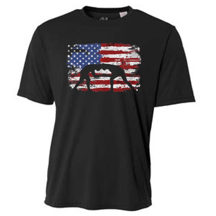 Wrestling Vintage American Flag Cooling Performance Crew T-Shirt