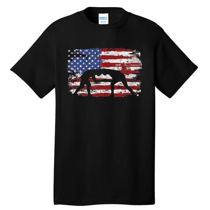 Wrestling Vintage American Flag Tall T-Shirt