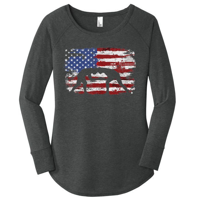 Wrestling Vintage American Flag Women's Perfect Tri Tunic Long Sleeve Shirt