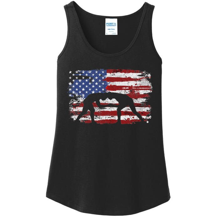 Wrestling Vintage American Flag Ladies Essential Tank