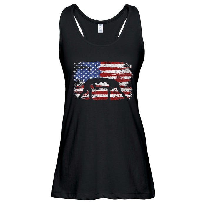 Wrestling Vintage American Flag Ladies Essential Flowy Tank