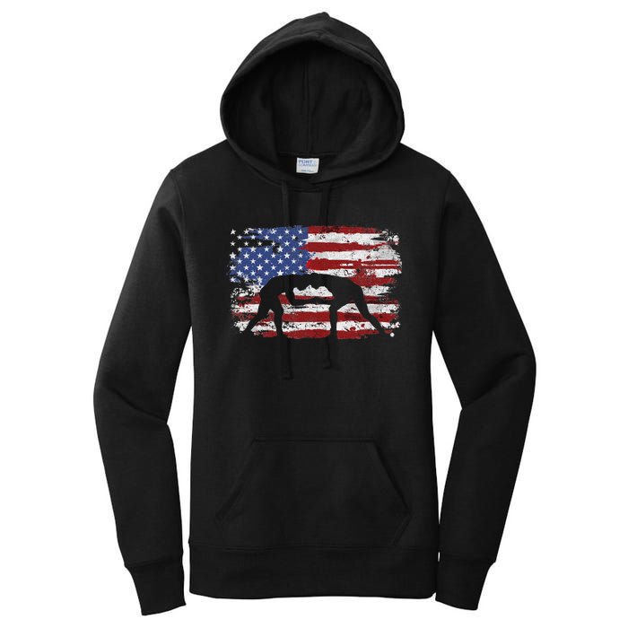 Wrestling Vintage American Flag Women's Pullover Hoodie