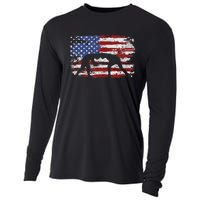 Wrestling Vintage American Flag Cooling Performance Long Sleeve Crew