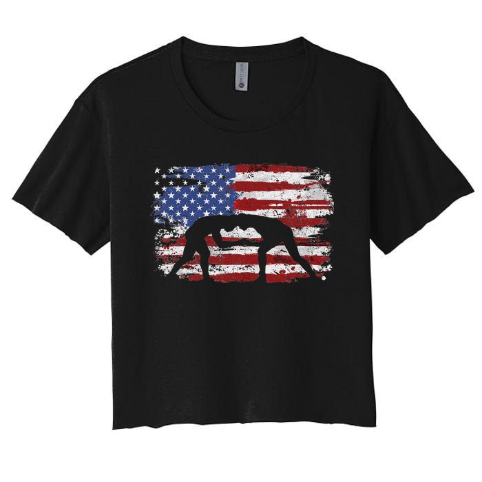 Wrestling Vintage American Flag Women's Crop Top Tee