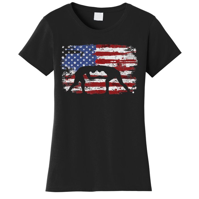 Wrestling Vintage American Flag Women's T-Shirt