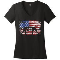 Wrestling Vintage American Flag Women's V-Neck T-Shirt