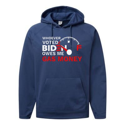 Whoever Voted Biden Owes Me Gas Money Funny Political Performance Fleece Hoodie