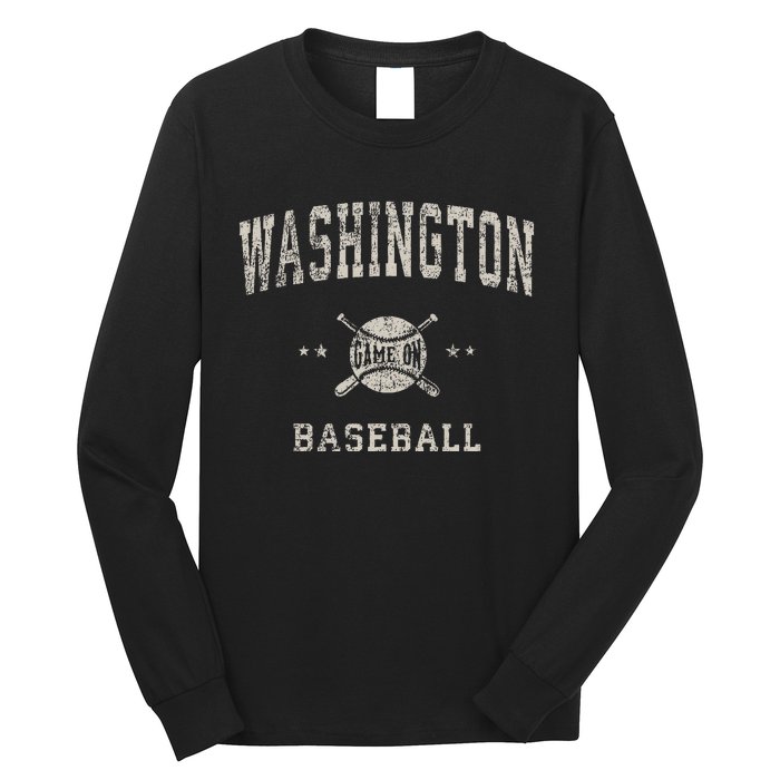 Washington Vintage Baseball Throwback Retro Design Long Sleeve Shirt