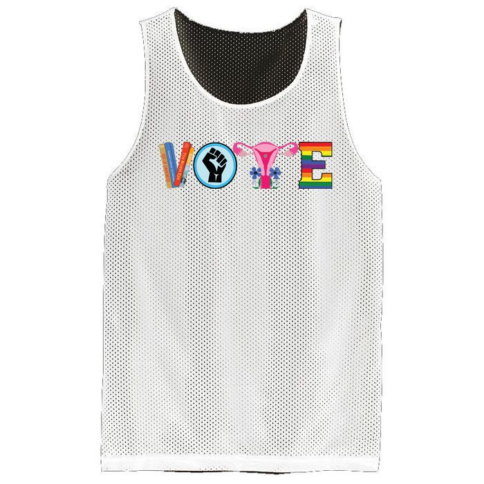 Women Vote Books Fist Ovaries Lgtbq Vneck Mesh Reversible Basketball Jersey Tank