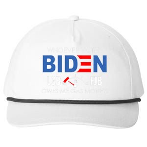 Whoever Voted Biden Owes Me Gas Money Funny LGBFJB Snapback Five-Panel Rope Hat