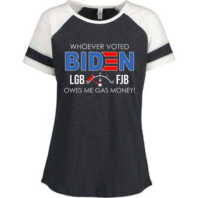 Whoever Voted Biden Owes Me Gas Money Funny LGBFJB Enza Ladies Jersey Colorblock Tee