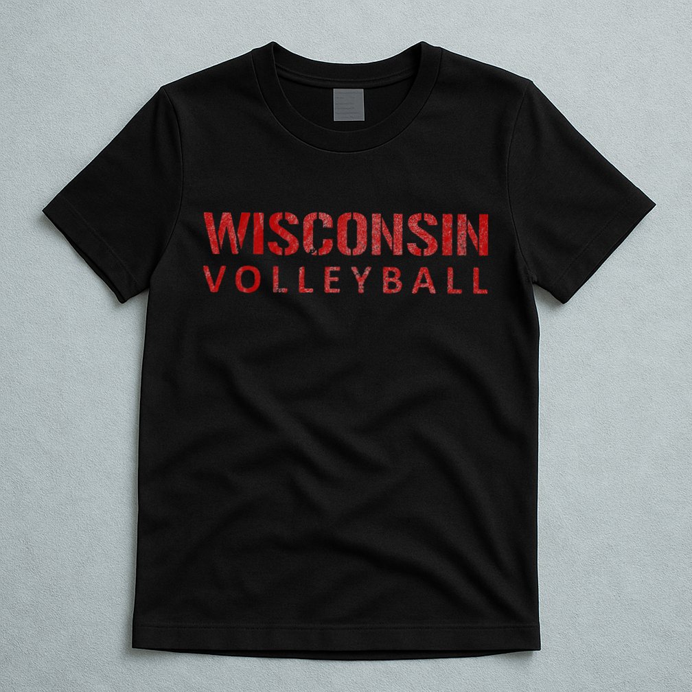 Wisconsin Volleyball Block Style VIntage Distressed T-Shirt