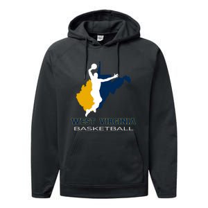 West Virginia Basketball Souvenir State Silhouette Art Gift Performance Fleece Hoodie