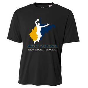 West Virginia Basketball Souvenir State Silhouette Art Gift Cooling Performance Crew T-Shirt