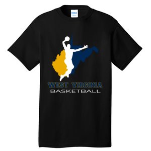 West Virginia Basketball Souvenir State Silhouette Art Gift Tall T-Shirt