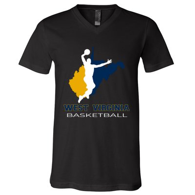 West Virginia Basketball Souvenir State Silhouette Art Gift V-Neck T-Shirt