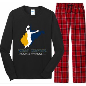 West Virginia Basketball Souvenir State Silhouette Art Gift Long Sleeve Pajama Set