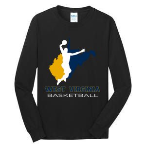 West Virginia Basketball Souvenir State Silhouette Art Gift Tall Long Sleeve T-Shirt