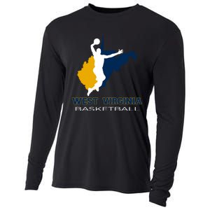 West Virginia Basketball Souvenir State Silhouette Art Gift Cooling Performance Long Sleeve Crew